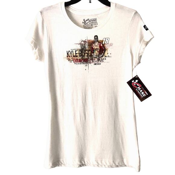 Chase Authentics White NASCAR Kyle Busch 18 Short Sleeve Graphic T Shirt Top - Picture 1 of 4